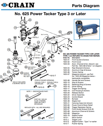 Crain 625 & 635 Carpet Stapler Driver Spring 1625-16